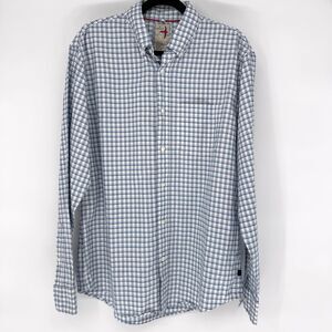 Relwen Men’s Plaid Button Down Shirt Blue White Cotton Size L